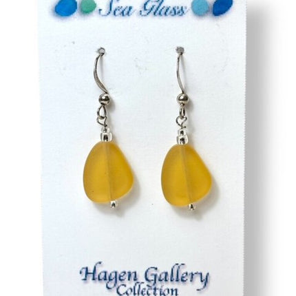 Tumbled Sea Glass Earrings - Lt Amber - Free Form