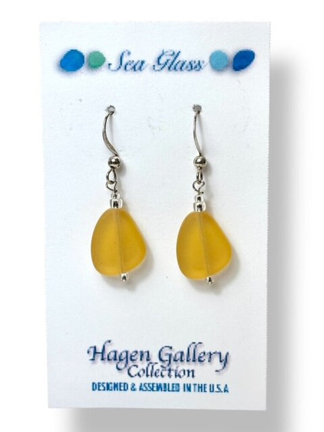 Tumbled Sea Glass Earrings - Lt Amber - Free Form