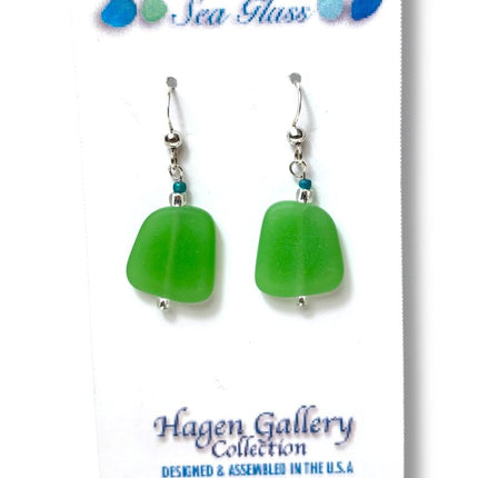 Tumbled Sea Glass Earrings - Peridot Green - Free form