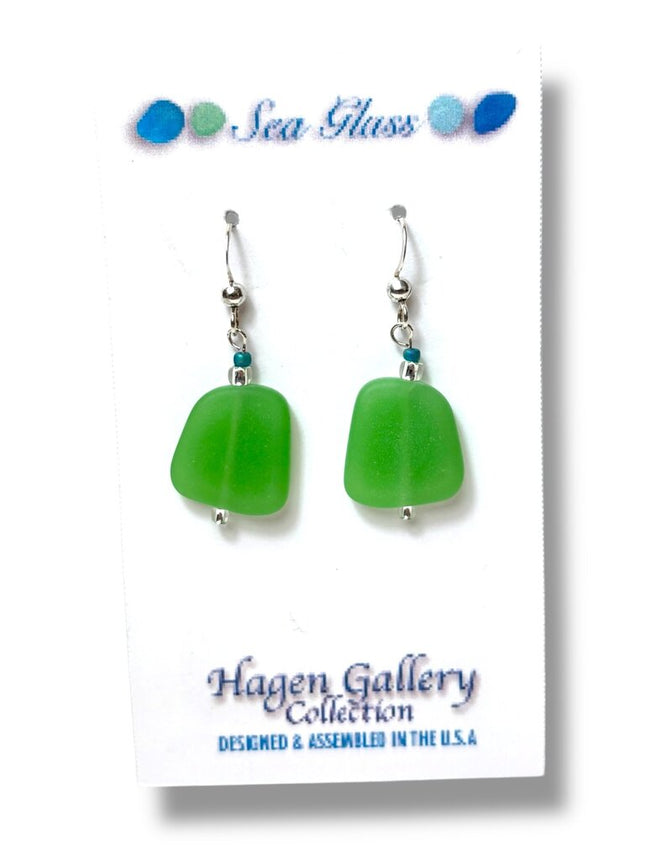 Tumbled Sea Glass Earrings - Peridot Green - Free form