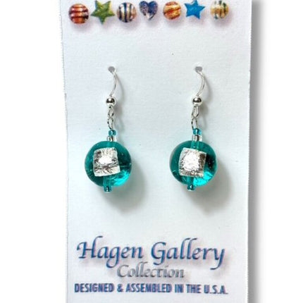 Venetian Glass Earrings - Round - Dk Sea Foam