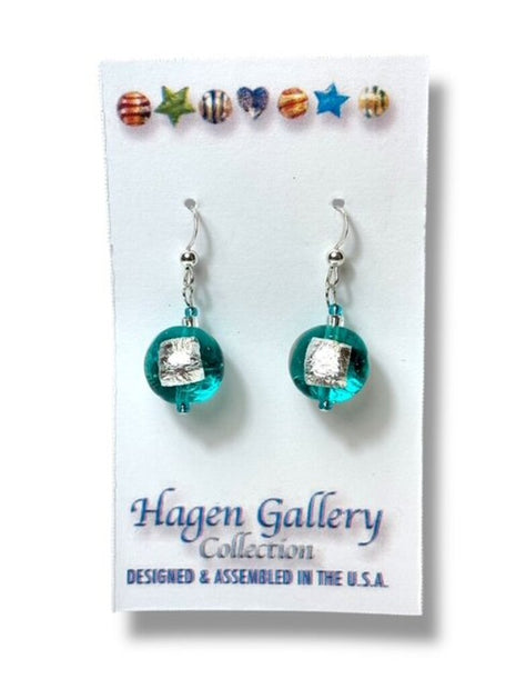 Venetian Glass Earrings - Round - Dk Sea Foam