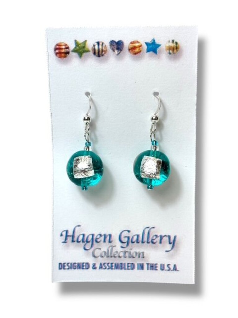 Venetian Glass Earrings - Round - Dk Sea Foam