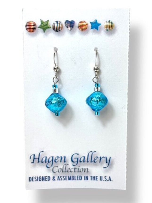 Venetian Glass Earrings - Aqua - Bicones