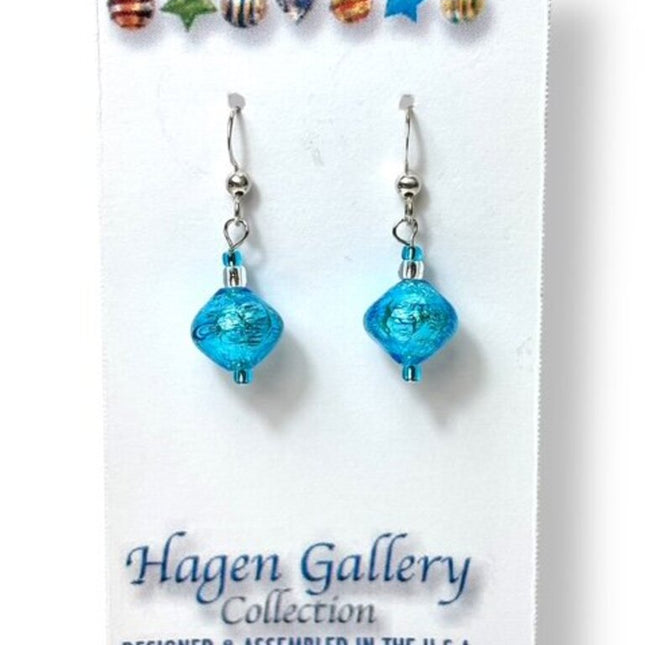 Venetian Glass Earrings - Aqua - Bicones