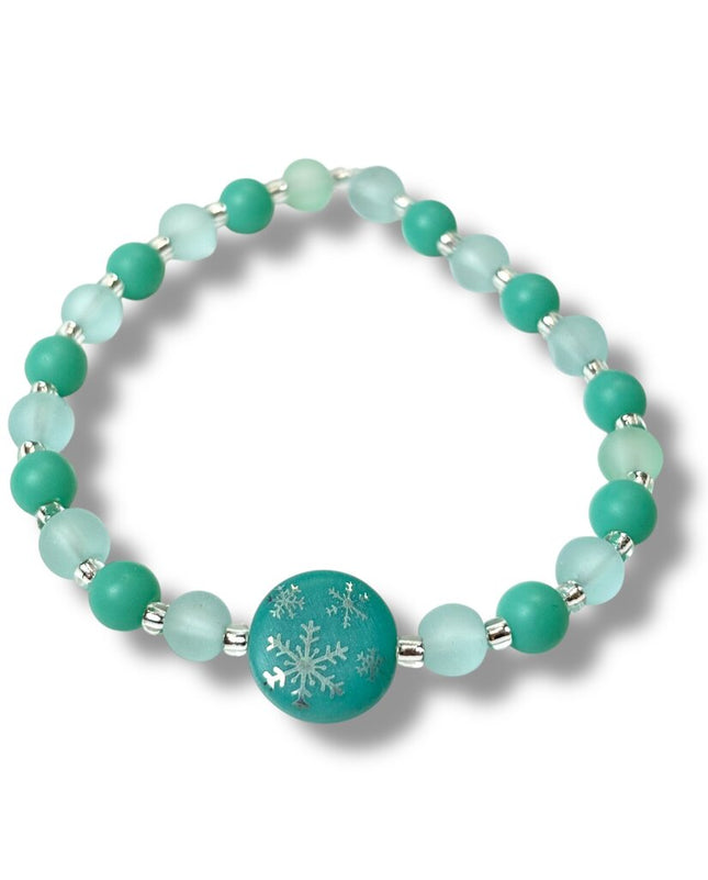 Tumbled Glass Bracelet - Mint and Seafoam Snowflake