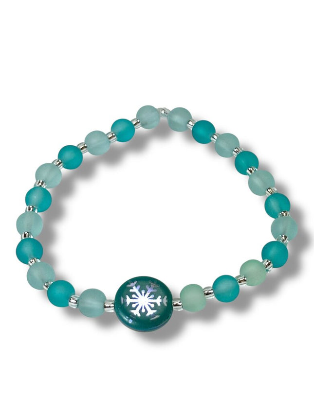 Tumbled Glassl Bracelet - Aqua Snowflake