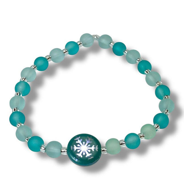 Tumbled Glassl Bracelet - Aqua Snowflake
