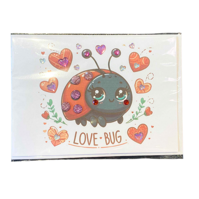 Love BUG Blank Greeting Card With Beaded Pen and Trinkets