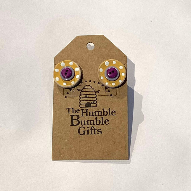 Button Stud Earrings Purple Yellow