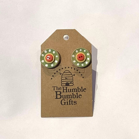 Button Stud Earrings Green Red