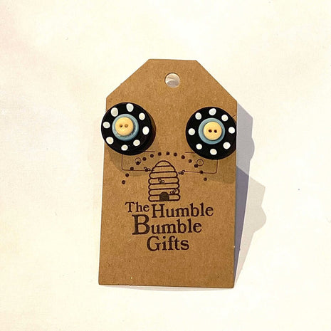 Button Stud Earrings Black Yellow