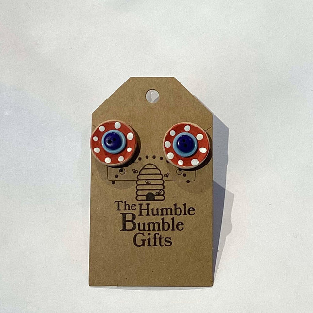 Button Stud Earrings Red Blue