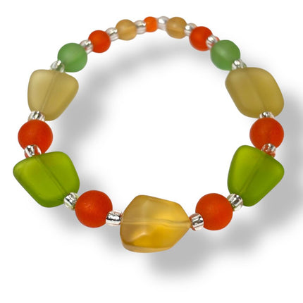 Tumbled Glass Bracelet - Orange/Yellow/Peridot