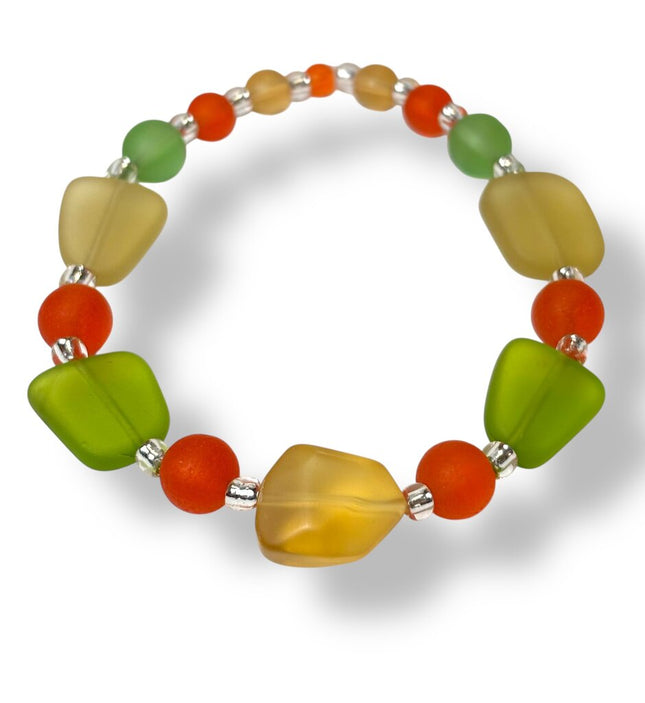 Tumbled Glass Bracelet - Orange/Yellow/Peridot