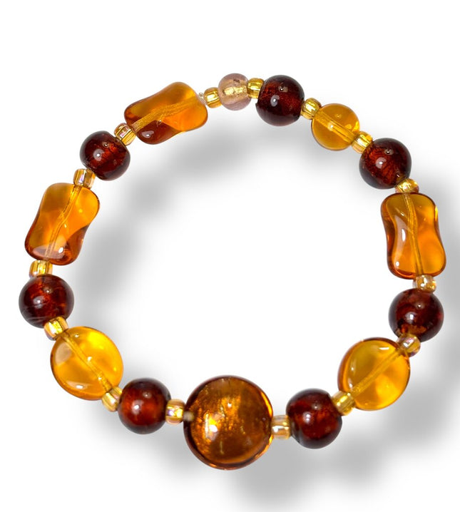 Venetian Glass Bracelet - Topaz/Copper/Chestnut