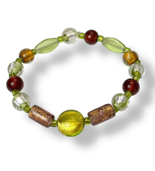 Venetian Glass Bracelet - Peridot/Amethyst/Chestnut