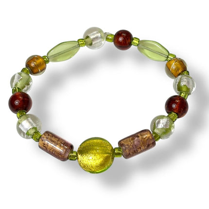 Venetian Glass Bracelet - Peridot/Amethyst/Chestnut