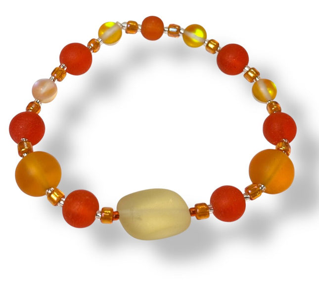 Tumbled Glass Bracelet - Oranges/Yellows