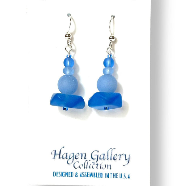 Tumbled Glass Earrings - Lt Sapphire Stack