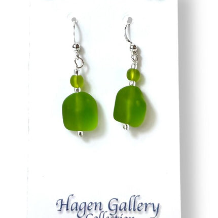 Tumbled Glass Earrings - Green Nugget