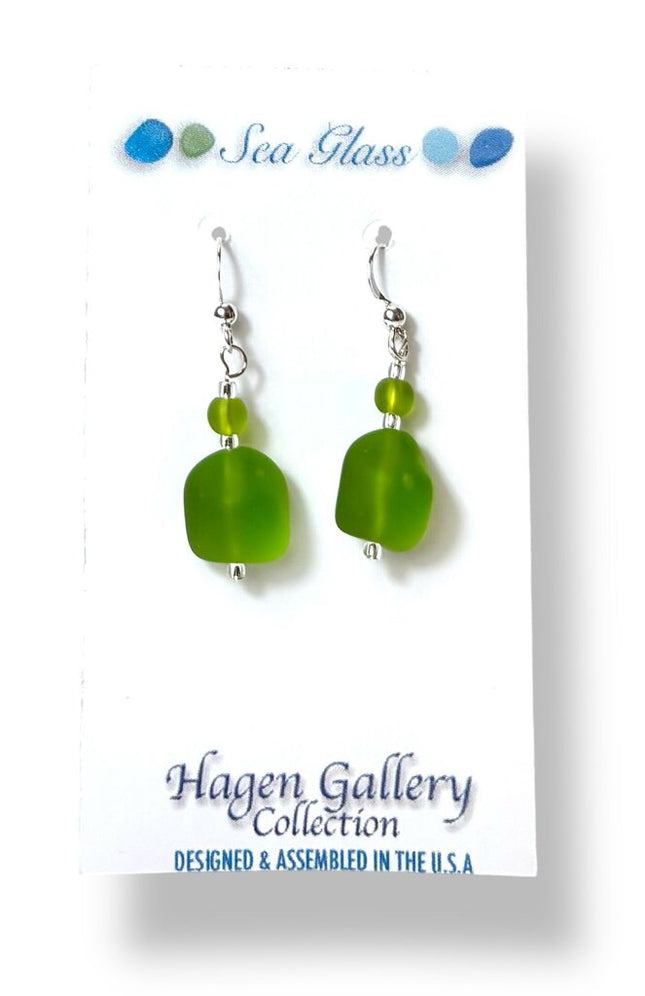 Tumbled Glass Earrings - Green Nugget