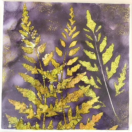 6x6 Tile- Abstract Ferns- Purple/Org