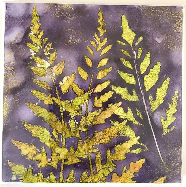 6x6 Tile- Abstract Ferns- Purple/Org