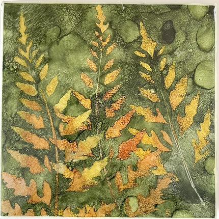 6x6 Tile- Abstract Ferns- Green/Org