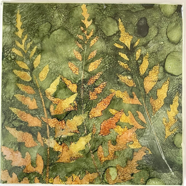 6x6 Tile- Abstract Ferns- Green/Org