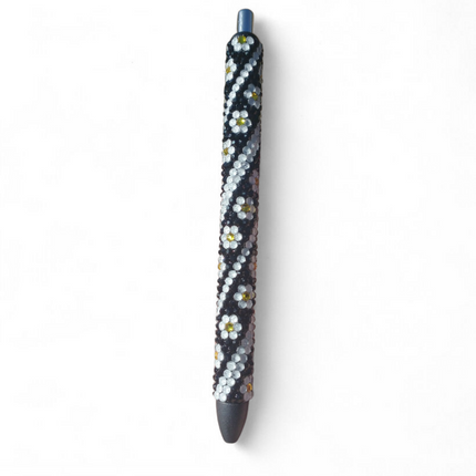Black Daisy Swirl Rhinestone Pen