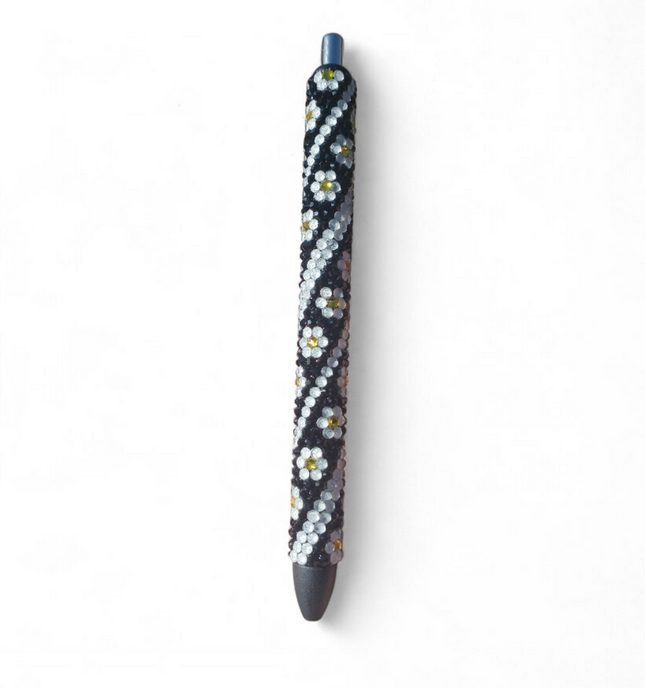Black Daisy Swirl Rhinestone Pen