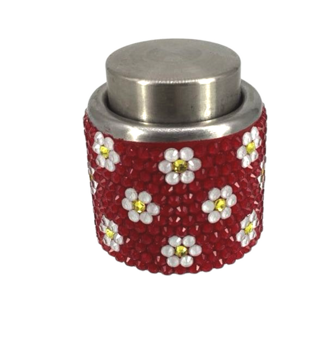 Frosted Red Daisy Rhinestone Wine Stopper