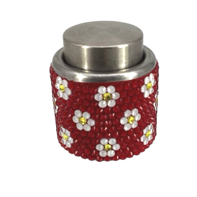 Frosted Red Daisy Rhinestone Wine Stopper