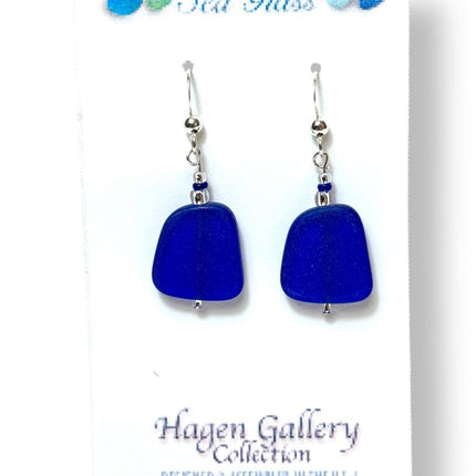 Tumbled Glass Earrings - flag - cobalt