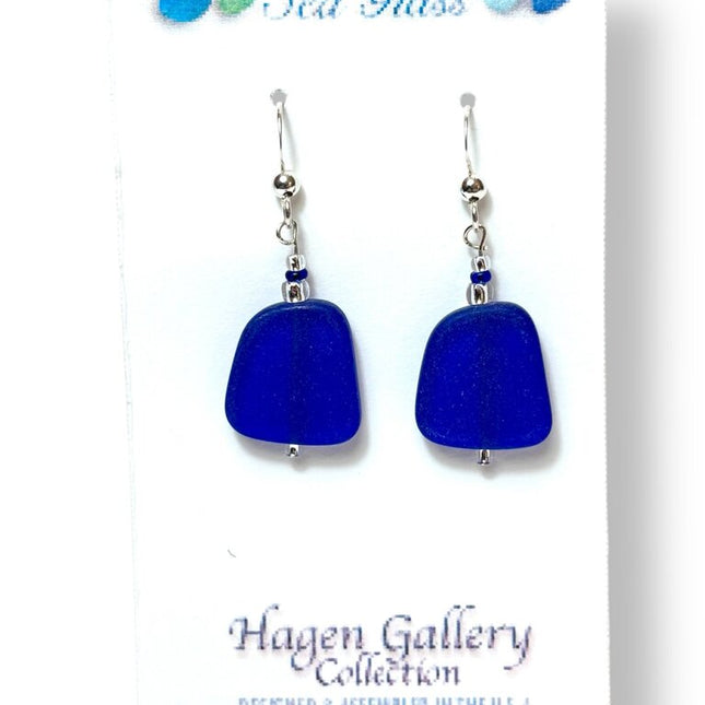Tumbled Glass Earrings - flag - cobalt