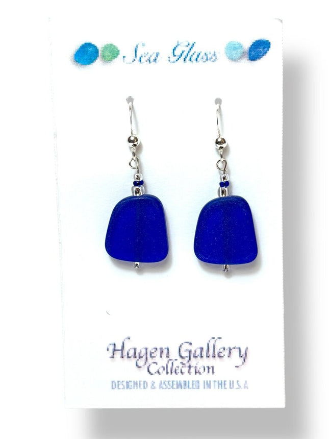 Tumbled Glass Earrings - flag - cobalt