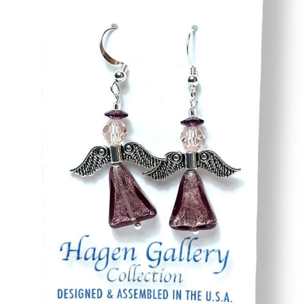Venetian Glass Earrings - Angels - Amethyst