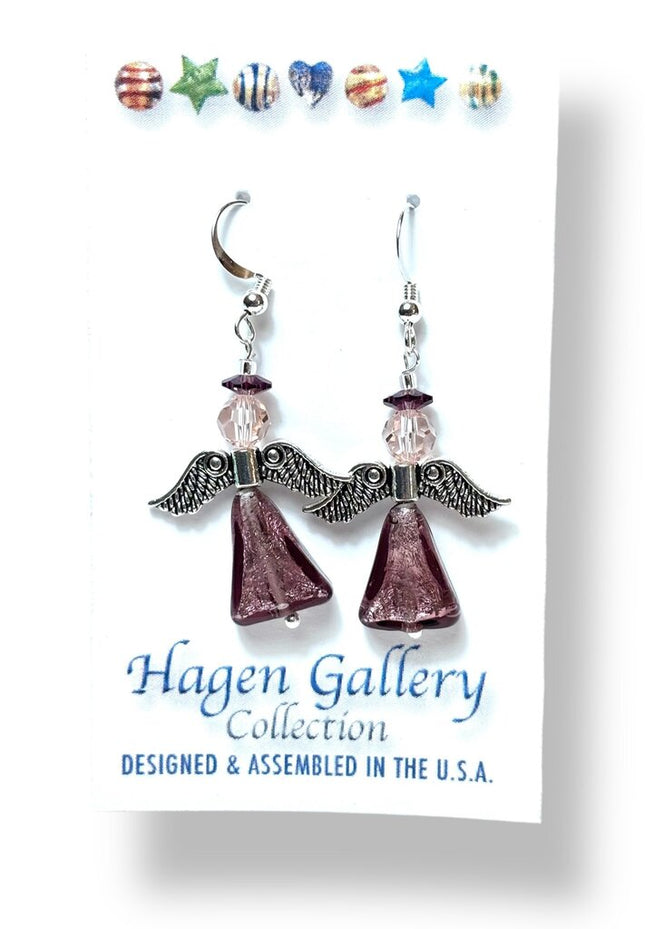 Venetian Glass Earrings - Angels - Amethyst