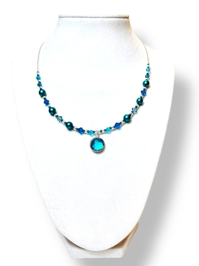 Swarovski Pearl & Crystal Necklace - CtStg - Aqua/Teal w pendant