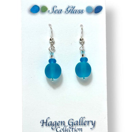 Tumbled Glass Earrings - Round - Aqua