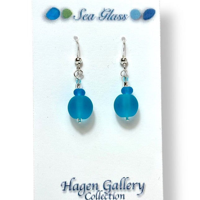 Tumbled Glass Earrings - Round - Aqua