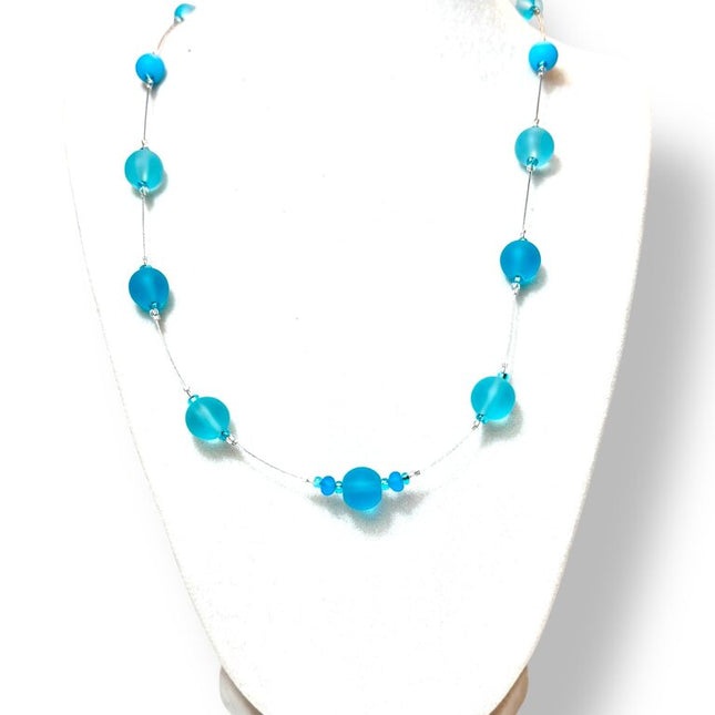 Tumbled Glass Necklace - FL - Shades of Aqua