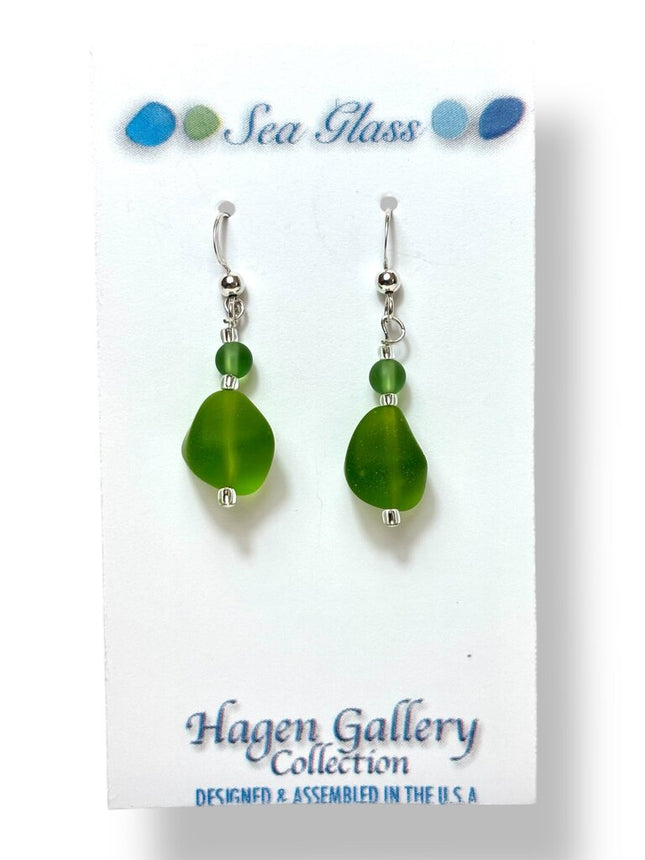 Tumbled Glass Earrings - Fern Green
