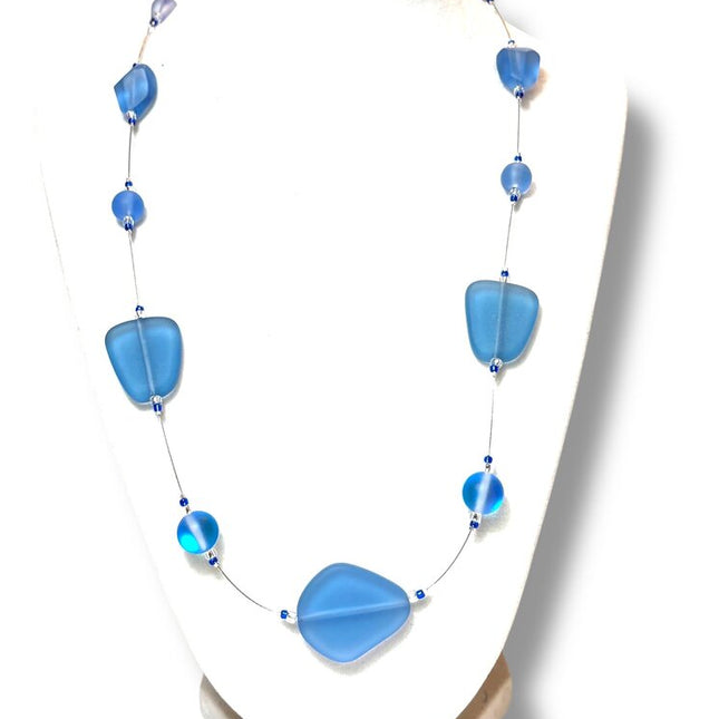 Tumbled Glass Necklace - Fl - Lt Sapphire 20"