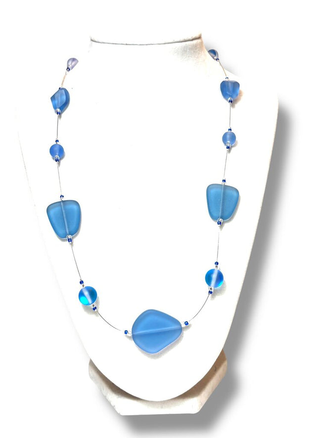 Tumbled Glass Necklace - Fl - Lt Sapphire 20"