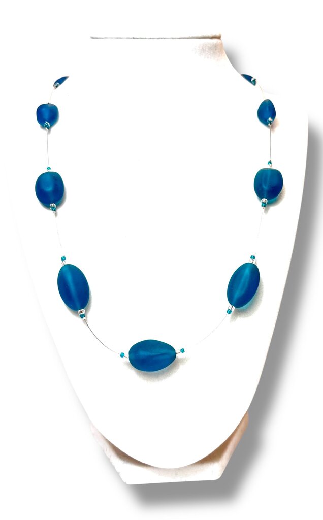 Tumbled Glass Necklace - Fl - Teal 18"