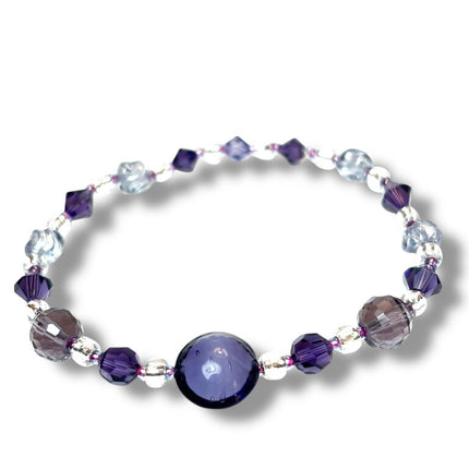 Venetian Glass & Crystal Bracelet - Purple Plum