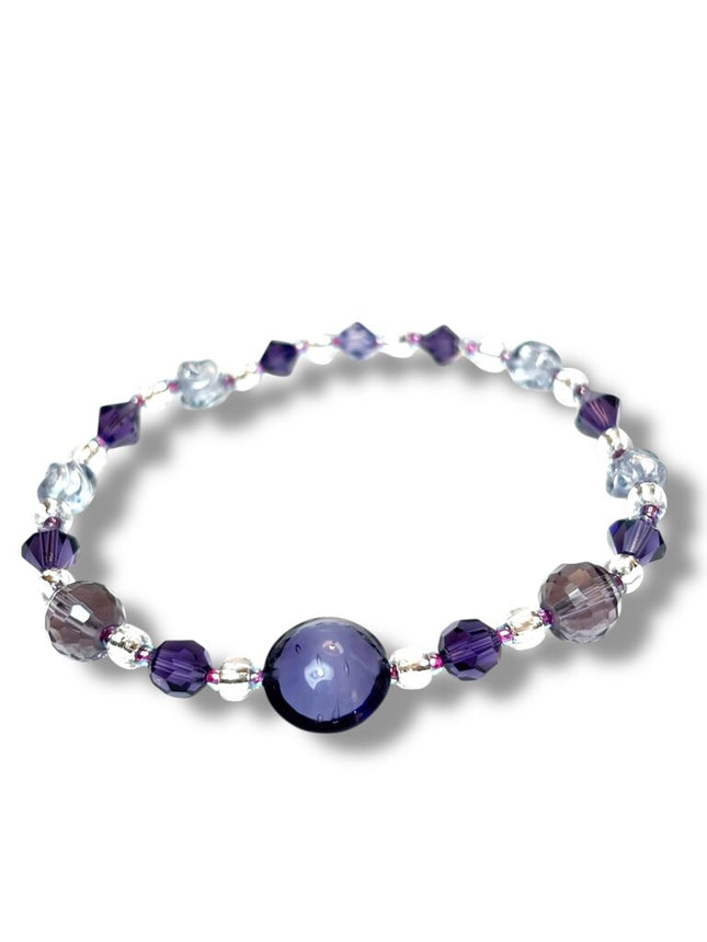 Venetian Glass & Crystal Bracelet - Purple Plum