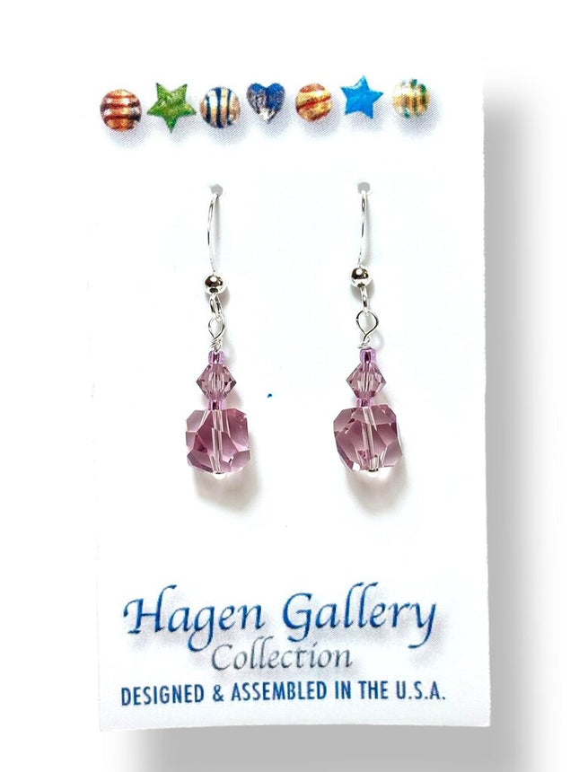 Swarovski Crystal Earrings - Mauve w bicone